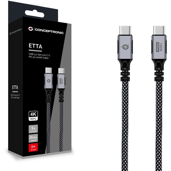 Conceptronic ETTA07B20 kabel USB USB 3.2 Gen 2x2 2 m USB C Czarny