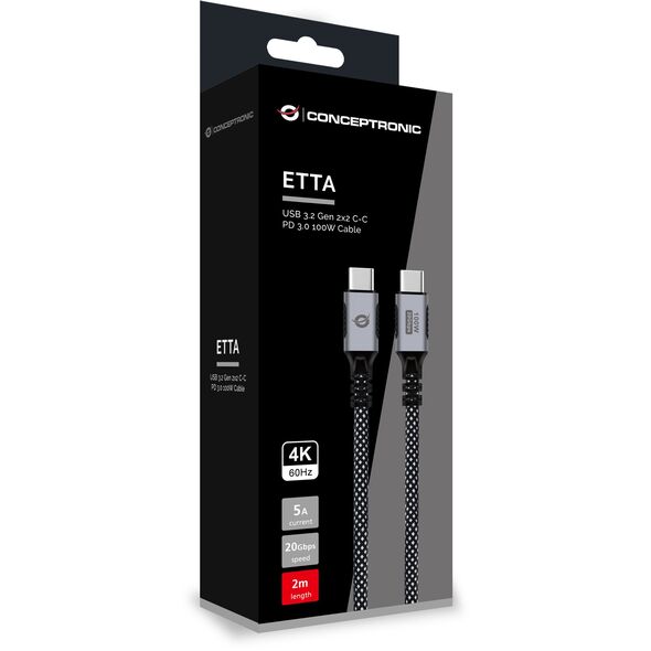 Conceptronic ETTA07B20 kabel USB USB 3.2 Gen 2x2 2 m USB C Czarny