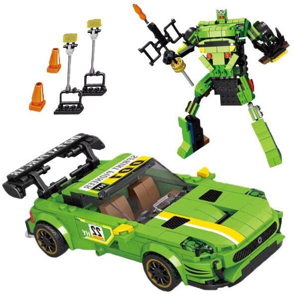 Klocki Konstrukcyjne Auto Robot 2w1 Żółto-Zielony Napęd 352 el. LEAN Toys