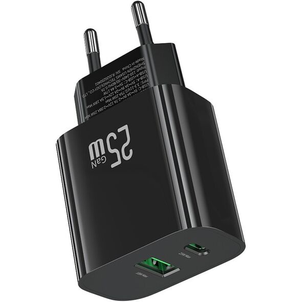 Ładowarka sieciowa 25W 1xUSB-C 1xUSB-A Fast Charging Czarna