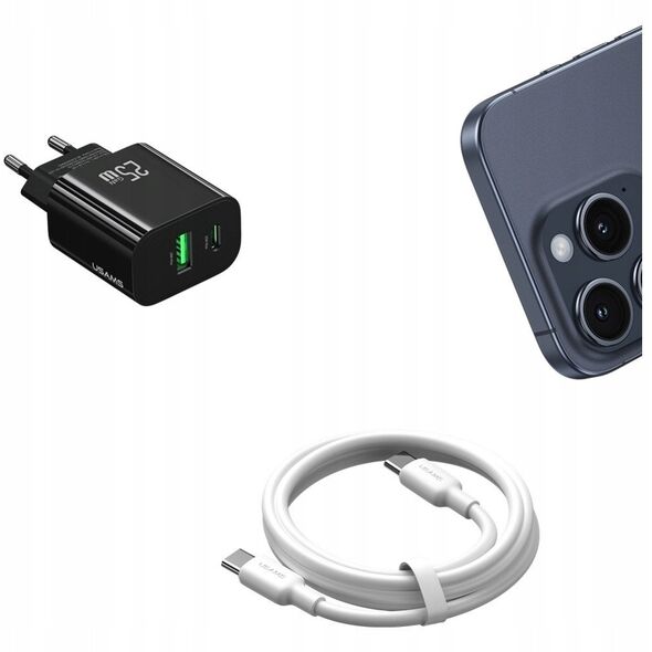 Ładowarka sieciowa 25W 1xUSB-C 1xUSB-A Fast Charging Czarna