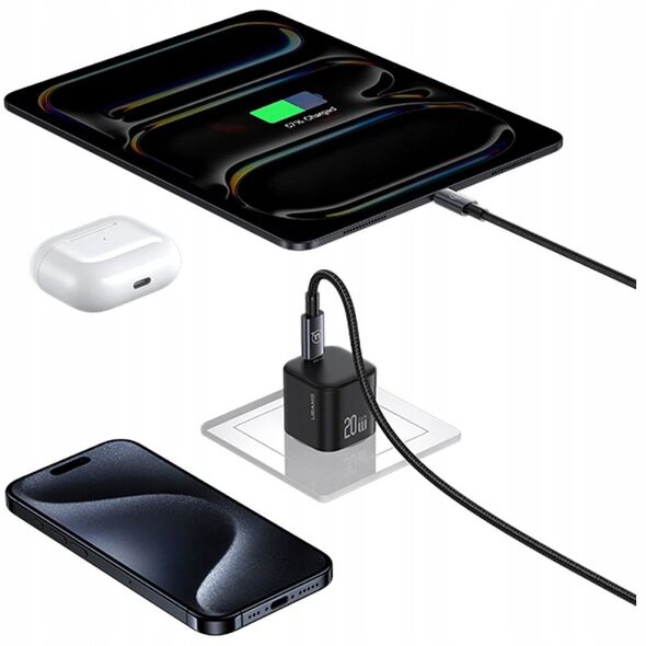 Ładowarka sieciowa 20W 1xUSB-C + kabel USB-C Biała