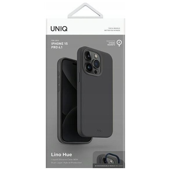 Uniq UNIQ etui Lino Hue iPhone 15 Pro 6.1" Magclick Charging szary/charcoal grey