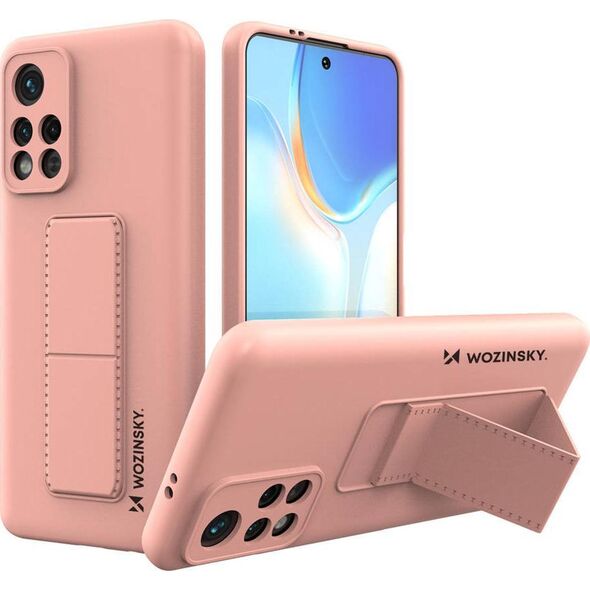 Wozinsky Wozinsky Kickstand Case elastyczne silikonowe etui z podstawką Xiaomi Poco M4 Pro 5G różowy