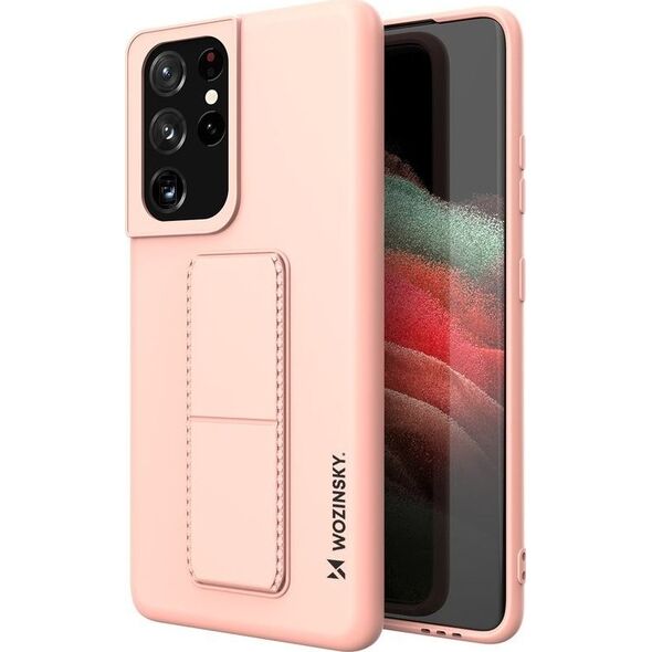 Wozinsky Wozinsky Kickstand Case elastyczne silikonowe etui z podstawką Samsung Galaxy S21 Ultra 5G różowy