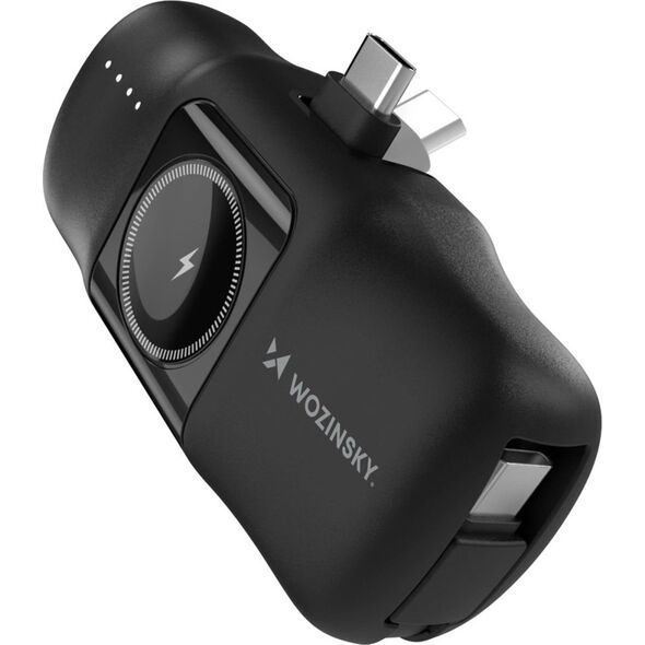 Mini powerbank Wozinsky WF16-YCS 5000mAh 15W USB-C z wbudowanym kablem USB-C i ładowarką do Apple Watch - czarny