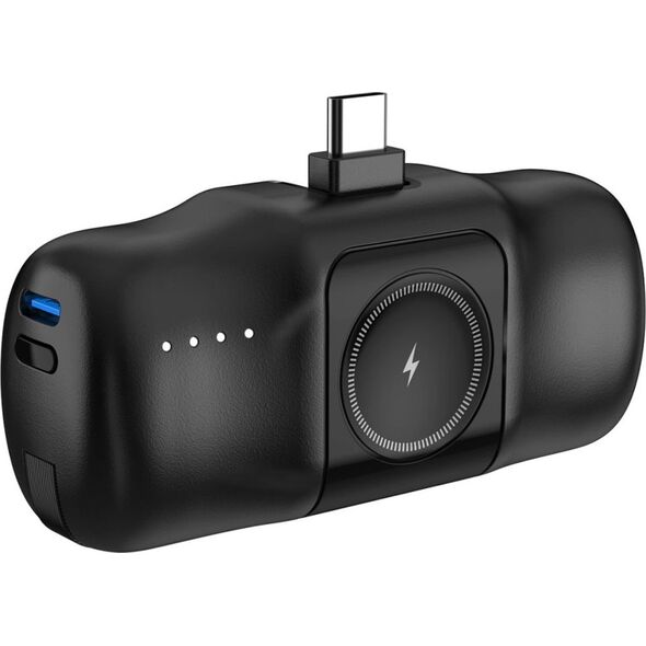 Mini powerbank Wozinsky WF16-YCS 5000mAh 15W USB-C z wbudowanym kablem USB-C i ładowarką do Apple Watch - czarny