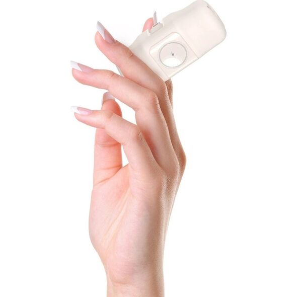Mini powerbank Wozinsky WF16-YLS 5000mAh 15W Lightning z wbudowanym kablem USB-C i ładowarką do Apple Watch - beżowy