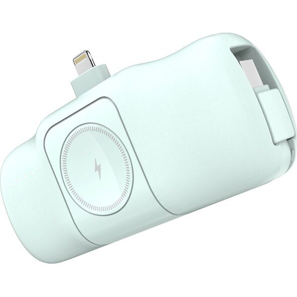 Mini powerbank Wozinsky WF16-YLS 5000mAh 15W Lightning z wbudowanym kablem USB-C i ładowarką do Apple Watch - zielony