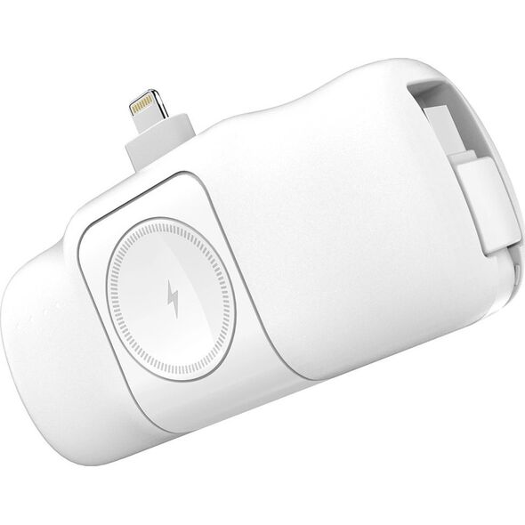 Mini powerbank Wozinsky WF16-YLS 5000mAh 15W Lightning z wbudowanym kablem USB-C i ładowarką do Apple Watch - biały