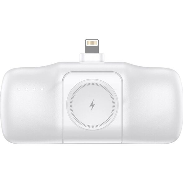 Mini powerbank Wozinsky WF16-YLS 5000mAh 15W Lightning z wbudowanym kablem USB-C i ładowarką do Apple Watch - biały