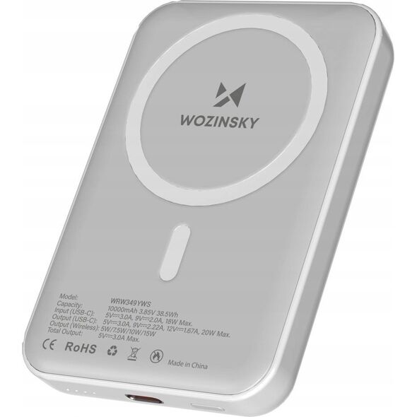 Powerbank magnetyczny Wozinsky WRW349YWS 10 000 mAh - biały