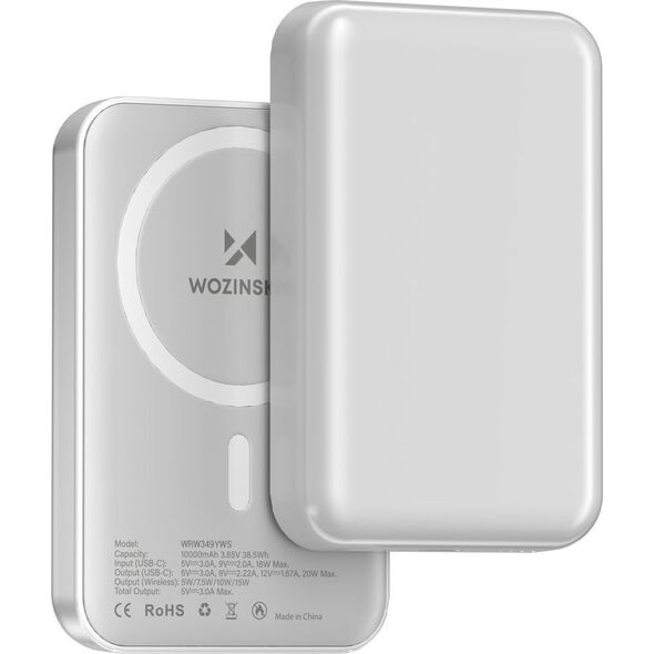 Powerbank magnetyczny Wozinsky WRW349YWS 10 000 mAh - biały
