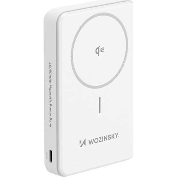 Powerbank Wozinsky WLWP-10KA0Y3WS 22,5W PD Qi2 10000 mAh, z podstawką, 1x USB-A, 1x USB-C - biały