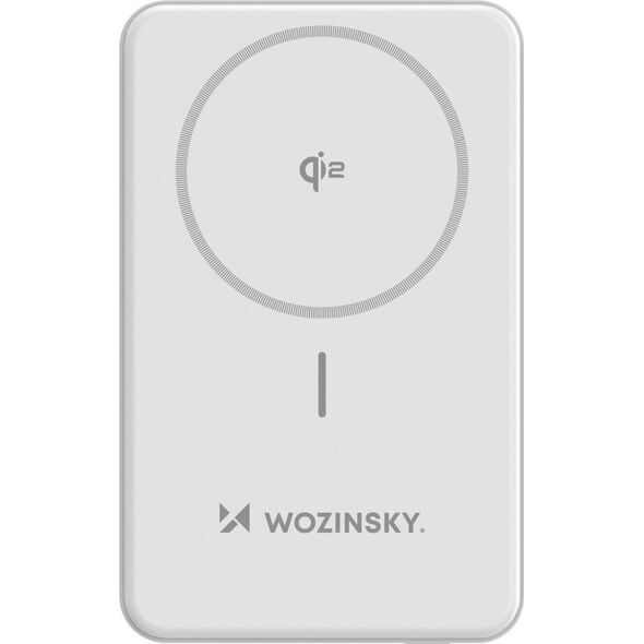 Powerbank Wozinsky WLWP-10KA0Y3WS 22,5W PD Qi2 10000 mAh, z podstawką, 1x USB-A, 1x USB-C - biały