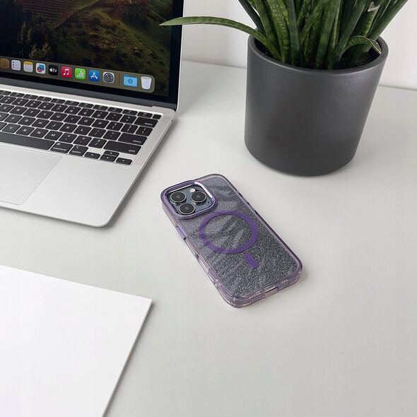 Etui Wozinsky Glitter Case z Mag Safe na Samsung Galaxy S25 - fioletowe z brokatem