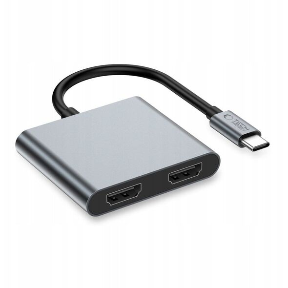 Adapter Tech-Protect HB08 HUB 4in1 USB-C, USB-A 2.0, 2xHDMI 4K 60Hz Space Grey