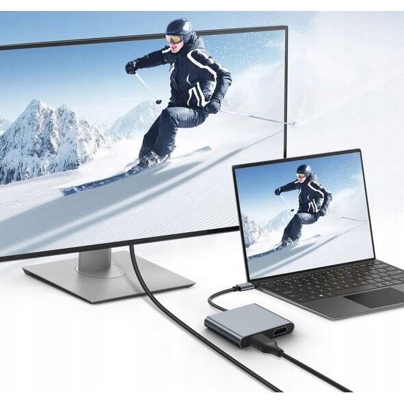 Adapter Tech-Protect HB08 HUB 4in1 USB-C, USB-A 2.0, 2xHDMI 4K 60Hz Space Grey