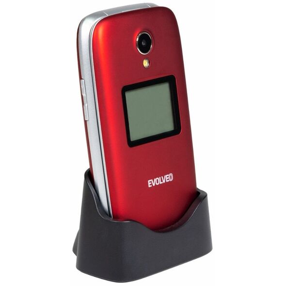Telefon komórkowy Evolveo EVOLVEO EasyPhone FS, vyklápěcí mobilní telefon 2.8" pro seniory s nabíjecím stojánkem (červená barva)