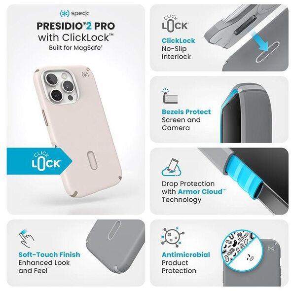 Speck Speck Presidio2 Pro ClickLock & MagSafe - Etui iPhone 16 Pro (Bleached Bone / Heirloom Gold / Hazel Brown)