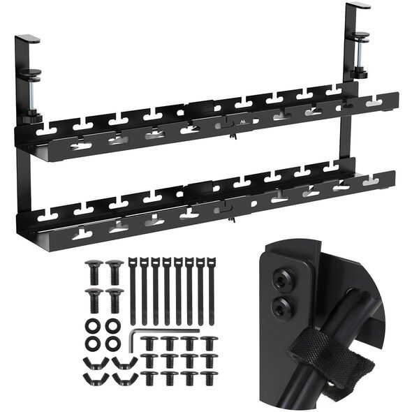 Organizer podbiurkowy na kable Maclean, max. obciążenie 5kg, max. 728mm, 2 poziomy, czarny, MC-102 B