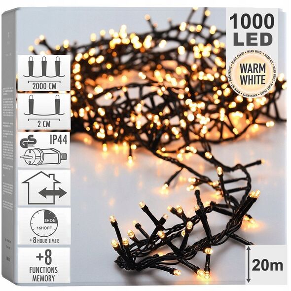 ŁAŃCUCH LED 1000L WW ZEWNĘTRZNE 2000CM TIMER+8FUNKCJI