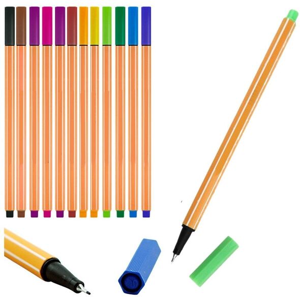 Zestaw Cienkopisy Biurowe Szkolne Grubość 0,4mm Kolorowe 12szt EDUKAMP