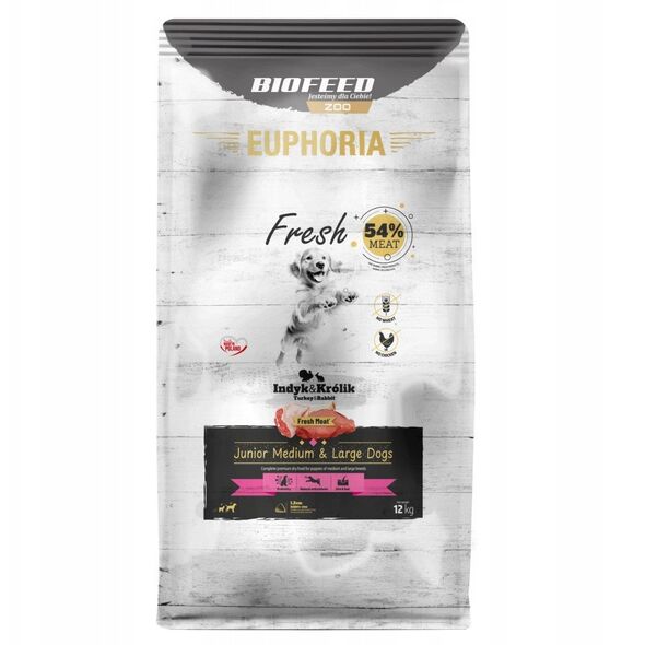 BIOFEED Euphoria Fresh Meat Junior Medium & Large Indyk i Królik 12kg