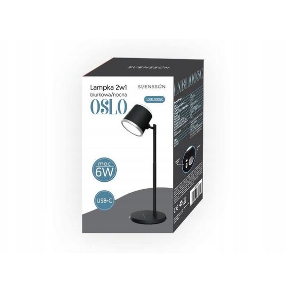 Lampka SVENSSON Light 2w1 biurkowa/nocna (odpinana mag.) - model Oslo 6W, USB-C czarna