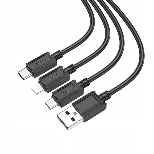 Kabel 3w1 USB A do Lightning / Micro USB / USB C Hoco 2A X74 1 m czarny
