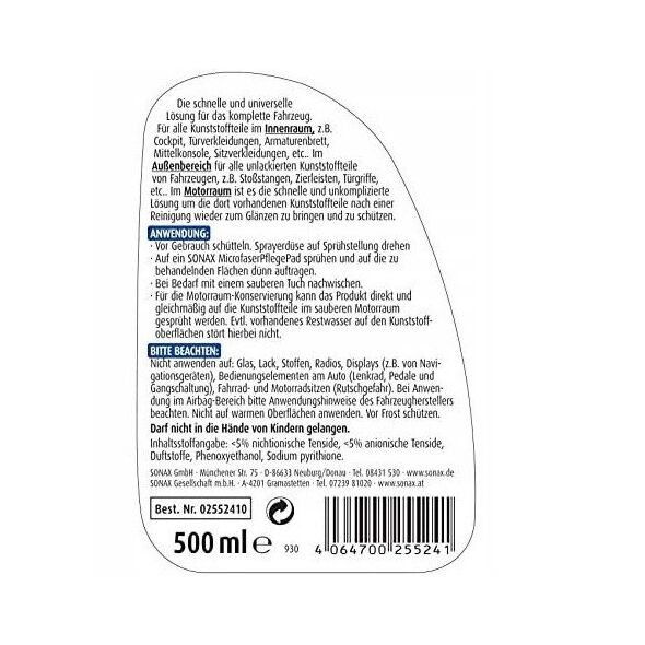 Automobilinis valiklis SONAX Xtreme, Plastic Detailer, plastikinems dalims, 500ml