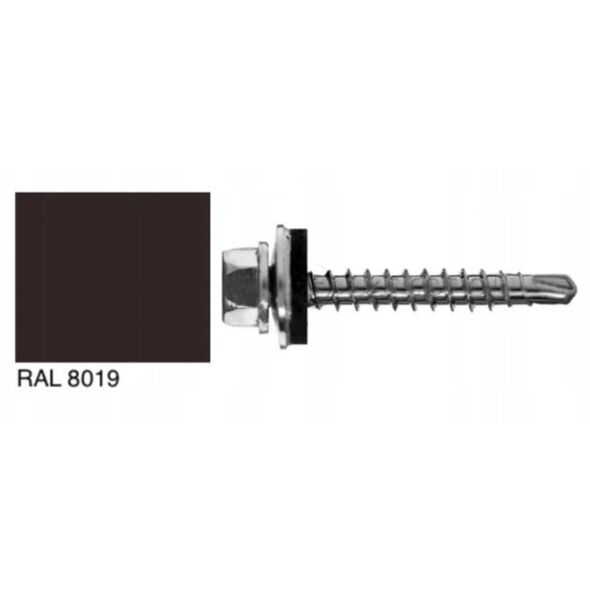 Stoginiai savisriegiai KOELNER, 4,8 x 35 mm, 250 vnt. Cinkuoti, su tarpine, RAL8019, RR32