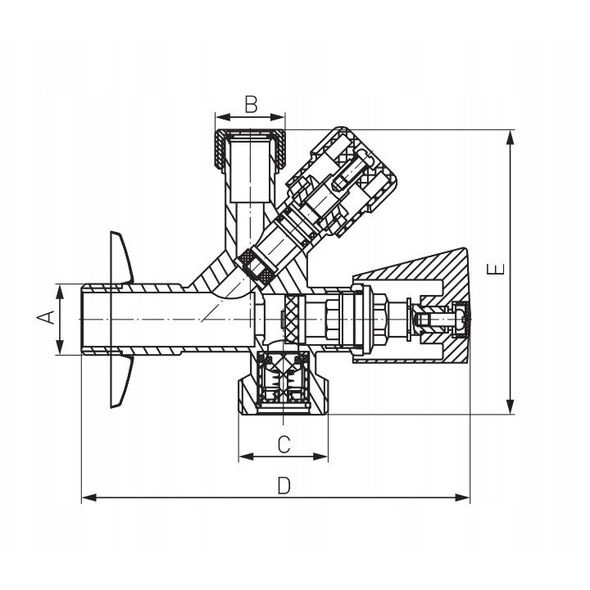 Prietaisinis kombinuotas ventilis FERRO, 1/2" x 1/2" x 3/4", CF5105