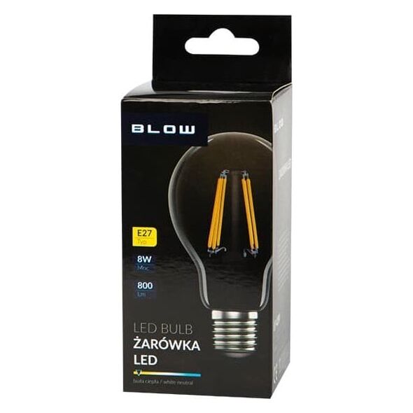 Blow 87-409# Żarówka led  e27 8w a60 230v b.cie glass