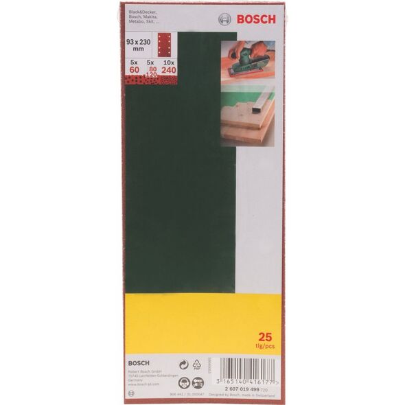 Bosch Bosch 25 Sanding Pads 93x230 8 holes Grit 60-240