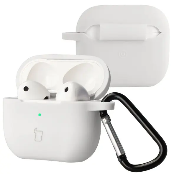 Silikonowe etui z karabińczykiem Bizon Case Headphone Silicone do Apple AirPods 3 białe