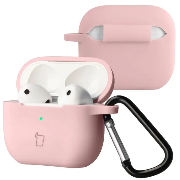 Silikonowe etui z karabińczykiem Bizon Case Headphone Silicone do Apple AirPods 3 jasnoróżowe