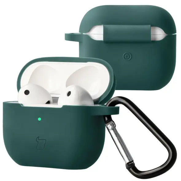 Silikonowe etui z karabińczykiem Bizon Case Headphone Silicone do Apple AirPods 3 ciemnozielone