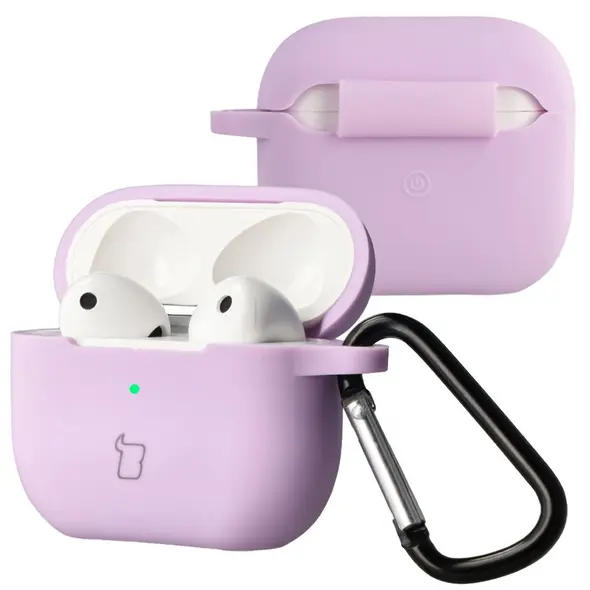 Silikonowe etui z karabińczykiem Bizon Case Headphone Silicone do Apple AirPods 3 lawendowe