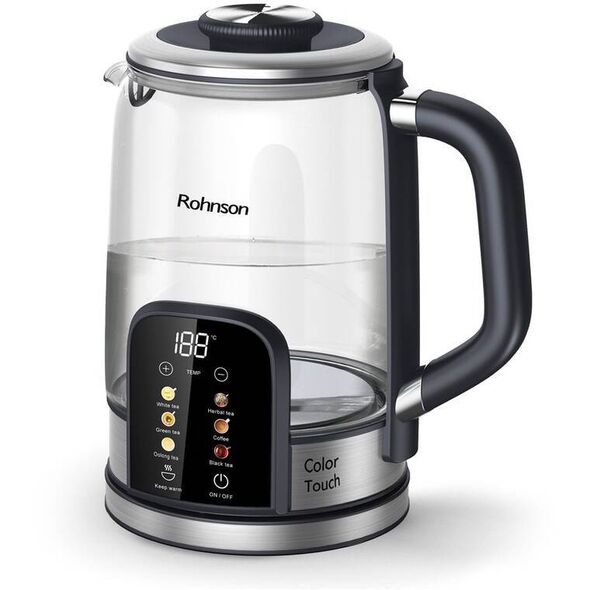 Rohnson Color Touch βραστήρας, 2200 W, 6 θερμοκρασίες, 1.7 l, LED οθόνη, πίνακας αφής, γυαλί