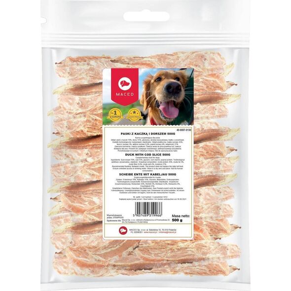 Maced Przysmaki dla Psa MACED PASKI KACZKA I DORSZ 500g