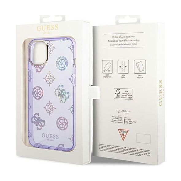 Guess Etui Guess do iPhone 14 Plus 6,7" liliowy/lilac hard case Peony Glitter