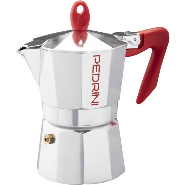 Pedrini Coffee Maker polished Aluminum 3 cups silver red (9083-0) (90830)