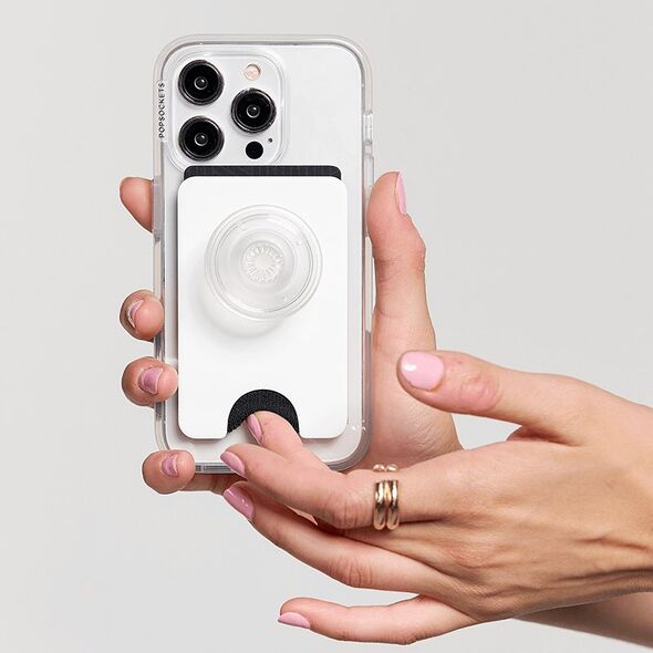 Uchwyt i podstawka do telefonu z portfelem Popsockets PopWallet+ PopGrip PW+ MS G2 MagSafe biało-przezroczysty 806926