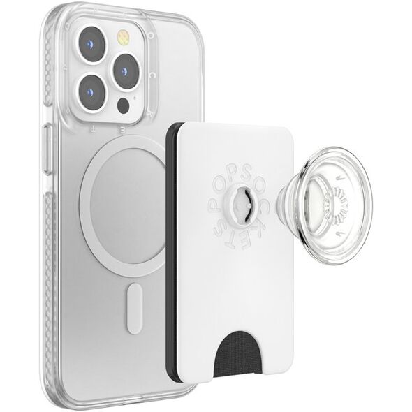 Uchwyt i podstawka do telefonu z portfelem Popsockets PopWallet+ PopGrip PW+ MS G2 MagSafe biało-przezroczysty 806926