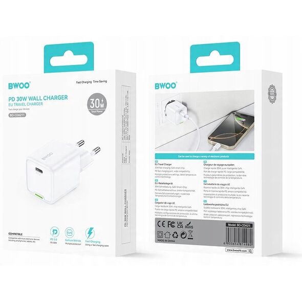 BWOO ładowarka sieciowa PD GaN USB-C 30W biała
