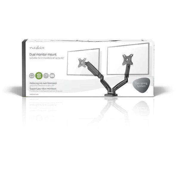 Nedis Dual Gas Spring Desk Stand for Two Monitors, with Gas Spring