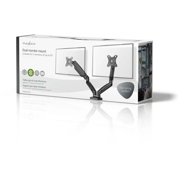 Nedis Dual Gas Spring Desk Stand for Two Monitors, with Gas Spring