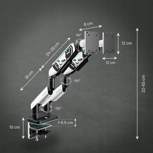 Podwójny uchwyt na monitory 49 cali, biało-czarny X-Arm Dual RGB
