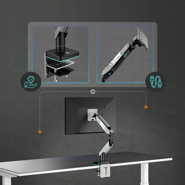 Uchwyt na monitor 49 cali, szaro-czarny LED RGB X-ARM